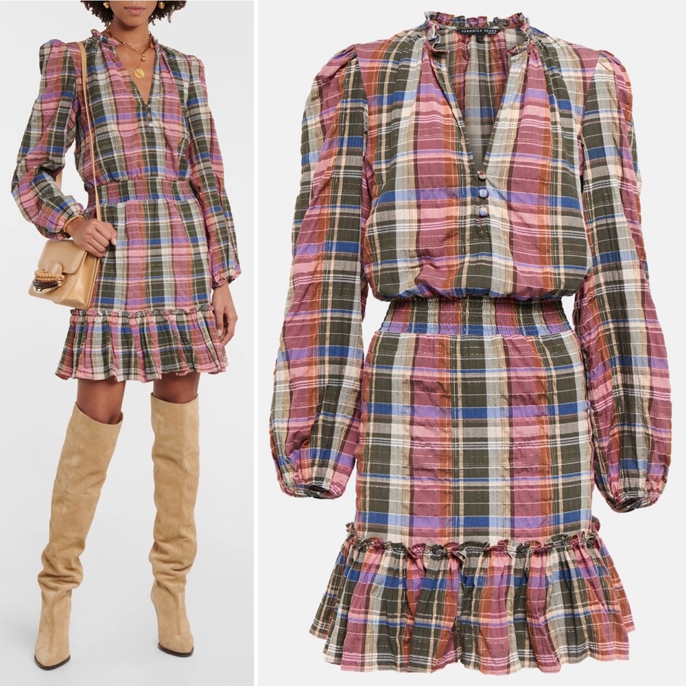 NEW Veronica Beard Destiny Dress in Olive Pink Plaid 2